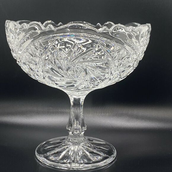 Vintage Exquisite Star of David Cut Crystal Footed Pedestal Bowl Candy Dish 7" - Picture 5 of 12